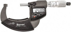 Starrett - 1 to 2" Range, Standard Throat IP67 Electronic Outside Micrometer - Ratchet Stop Thimble, Carbide Face, CR2032 Battery - Americas Tooling