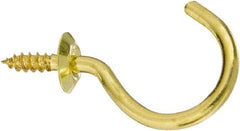 National Mfg. - 15 Lb Capacity, 1.51" Projection, Solid Brass All Purpose Hook - 0.44" Thread Length, 1-1/2" OAL, 0.15" Wire Diam - Americas Tooling