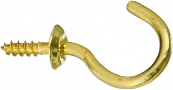 National Mfg. - 10 Lb Capacity, 1.01" Projection, Solid Brass All Purpose Hook - 0.39" Thread Length, 1" OAL, 0.12" Wire Diam - Americas Tooling