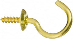 National Mfg. - 10 Lb Capacity, 0.87" Projection, Solid Brass All Purpose Hook - 0.35" Thread Length, 0.88" OAL, 0.1" Wire Diam - Americas Tooling