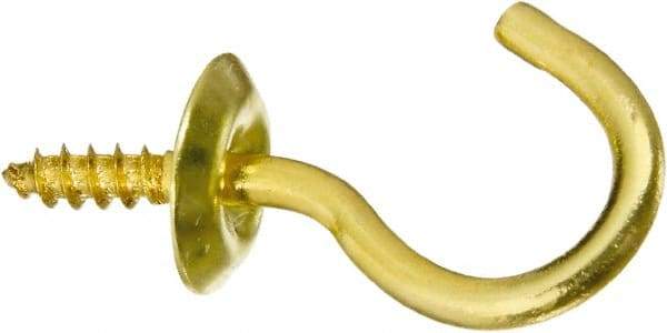 National Mfg. - 10 Lb Capacity, 0.76" Projection, Solid Brass All Purpose Hook - 0.3" Thread Length, 3/4" OAL, 0.09" Wire Diam - Americas Tooling