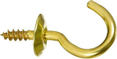 National Mfg. - 5 Lb Capacity, 0.63" Projection, Solid Brass All Purpose Hook - 1/4" Thread Length, 0.63" OAL, 0.08" Wire Diam - Americas Tooling