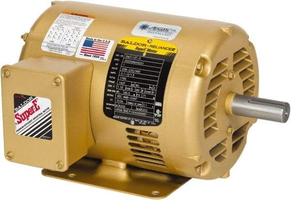 Baldor - 25 hp, ODP Enclosure, No Thermal Protection, 3,600 RPM, 230/460 Volt, 60 Hz, Three Phase Motor - Size 256T Frame, Foot Mount, 1 Speed, Ball Bearings, 28 Full Load Amps, F Class Insulation, Reversible - Americas Tooling