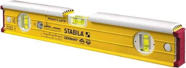 Stabila - 16" Long 3 Vial Spirit Level - Aluminum, Yellow, 2 Plumb & 1 Level Vials - Americas Tooling