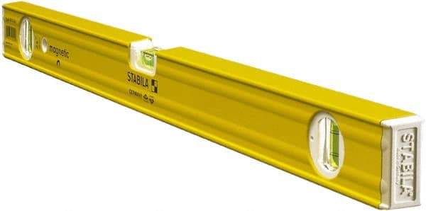 Stabila - 24" Long 3 Vial Box Beam Level - Aluminum, Yellow, 2 Plumb & 1 Level Vials - Americas Tooling