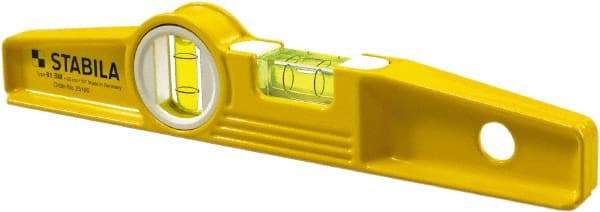 Stabila - Magnetic 10" Long 2 Vial Torpedo Level - Die Cast, Yellow, 1 Plumb & 1 Level Vial - Americas Tooling