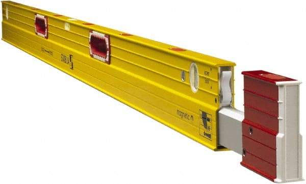 Stabila - Magnetic 72 to 120" Long 3 Vial Expandable Level - Aluminum, Yellow, 2 Plumb & 1 Level Vials - Americas Tooling