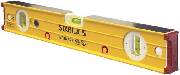 Stabila - Magnetic 16" Long 3 Vial Box Beam Level - Aluminum, Yellow, 2 Plumb & 1 Level Vials - Americas Tooling