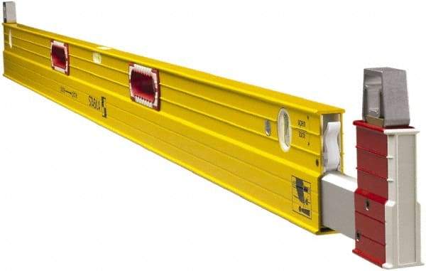 Stabila - 72 to 120" Long 3 Vial Expandable Level - Aluminum, Yellow, 2 Plumb & 1 Level Vials - Americas Tooling