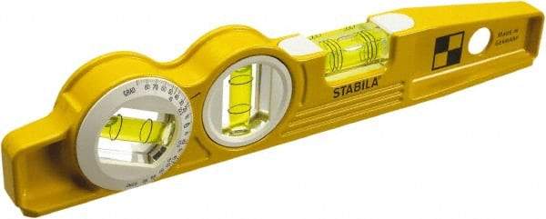 Stabila - Magnetic 10" Long 3 Vial Torpedo Level - Die Cast, Yellow, 1 Plumb, 1 Level & 1 45° Vials - Americas Tooling