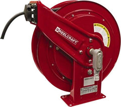 Reelcraft - 12 AWG, 100' Cable Length, Cord & Cable Reel with Flying Lead End - 0 Outlets, 16 Amps, 600 Volts, SEOOW Cable, Red Reel, Spring Driven Reel - Americas Tooling