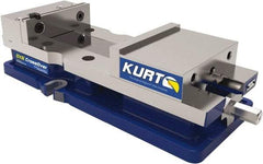 Kurt - 6" Jaw Width, 9" Jaw Opening Capacity, Horizontal Stationary Machine Vise - Manual Operation, 1 Station, 18.258" Long x 4" High x 1" Deep, 1.735" Jaw Height, 7,342 Lb Max Clamp Force, Ductile Iron - Americas Tooling