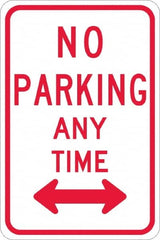 NMC - "No Parking Anytime", "Double Arrow", 12" Wide x 18" High, Aluminum No Parking & Tow Away Signs - 0.08" Thick, Red on White, High Intensity Reflectivity, Rectangle, Post Mount - Americas Tooling