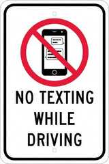 NMC - "No Texting While Driving", "Strike on Cell Phone", 12" Wide x 18" High, Aluminum Warning & Safety Reminder Signs - 0.08" Thick, Red & Black on White, Engineer Grade Reflectivity, Rectangle, Post Mount - Americas Tooling