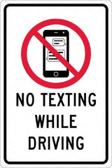 NMC - "No Texting While Driving", "Strike on Cell Phone", 12" Wide x 18" High, Aluminum Warning & Safety Reminder Signs - 0.063" Thick, Red & Black on White, Rectangle, Post Mount - Americas Tooling