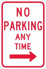 NMC - "No Parking Anytime", "Right Arrow", 12" Wide x 18" High, Aluminum No Parking & Tow Away Signs - 0.08" Thick, Red on White, High Intensity Reflectivity, Rectangle, Post Mount - Americas Tooling