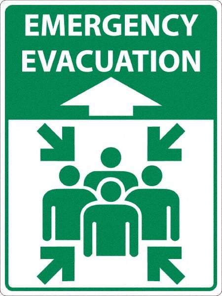 NMC - "Emergency Evacuation", 24" Long x 18" Wide, Sportwalk Safety Sign - Rectangle, 0.005" Thick, Use for Workplace/Safety - Americas Tooling