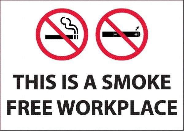 NMC - "This Is a Smoke Free Workplace", 10" Long x 14" Wide, Pressure-Sensitive Vinyl Safety Sign - Rectangular, 0.0045" Thick, Use for Smoking Regulations - Americas Tooling