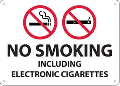 NMC - "No Smoking Including Electronic Cigarettes", 10" Long x 14" Wide, Rigid Plastic Safety Sign - Rectangular, 0.05" Thick, Use for Smoking Regulations - Americas Tooling