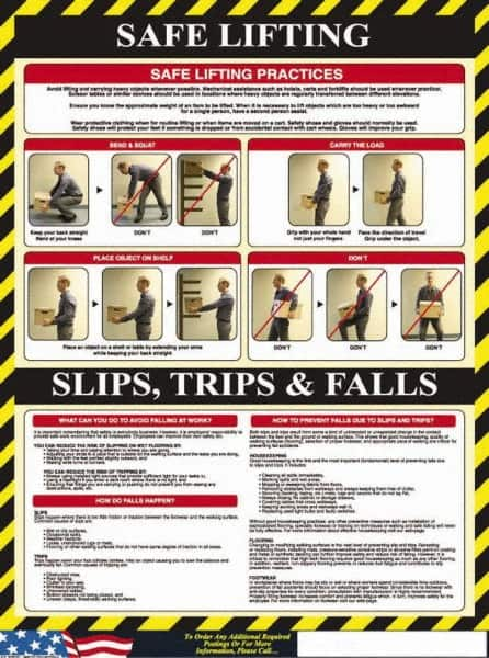 NMC - 18" Wide x 24" High Laminated Paper Back Lifting Information Poster - United States of America Jurisdiction, 0.045" Thick, English - Americas Tooling