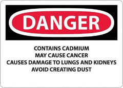 NMC - "Danger - Contains Cadmium May Cause Cancer", 10" Long x 14" Wide, Rigid Plastic Safety Sign - Rectangle, 0.05" Thick, Use for Hazardous Materials - Americas Tooling