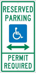 NMC - "Reserved Parking Permit Required", "Handicap Symbol", 12" Wide x 24" High, Aluminum ADA Signs - 0.063" Thick, Green & Blue on White, Rectangle, Post Mount - Americas Tooling