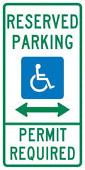 NMC - "Reserved Parking Permit Required", "Handicap Symbol", 12" Wide x 24" High, Aluminum ADA Signs - 0.04" Thick, Green & Blue on White, Rectangle, Post Mount - Americas Tooling