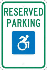 NMC - "Reserved Parking", "Handicap Symbol", 12" Wide x 18" High, Aluminum ADA Signs - 0.08" Thick, Green & Blue on White, Engineer Grade Reflectivity, Rectangle, Post Mount - Americas Tooling