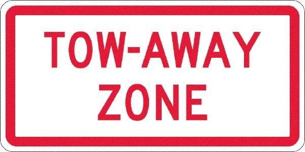 NMC - "Tow Away Zone", 12" Wide x 6" High, Aluminum No Parking & Tow Away Signs - 0.063" Thick, Red on White, Rectangle, Post Mount - Americas Tooling