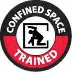 NMC - Confined Space Trained, Hard Hat Label - Round, Black & Red on White, 0.004" Thick, Indoor or Outdoor, Adhesive Backed, For Accident Prevention - Americas Tooling