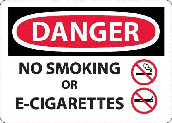 NMC - "Danger - No Smoking or E-Cigarettes", 10" Long x 14" Wide, Aluminum Safety Sign - Rectangle, 0.04" Thick, Use for Smoking Regulations - Americas Tooling