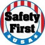 NMC - Safety First USA, Hard Hat Label - Round, Red, White, Blue & Black on White, 0.004" Thick, Indoor or Outdoor, Adhesive Backed, For Accident Prevention - Americas Tooling