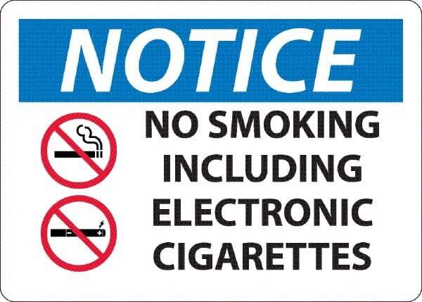 NMC - "No Smoking Including Electronic Cigarettes", 10" Long x 14" Wide, Rigid Plastic Safety Sign - Rectangle, 0.045" Thick, Use for Smoking Regulations - Americas Tooling