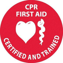 NMC - Certified CPR First Aid Trained, Hard Hat Label - White on Red, 0.045" Thick, For Accident Prevention - Americas Tooling