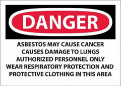 NMC - "Danger - Asbestos May Cause Cancer", 10" Long x 14" Wide, Pressure-Sensitive Vinyl Safety Sign - Rectangular, 0.0045" Thick, Use for Hazardous Materials - Americas Tooling