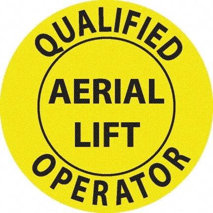 NMC - Qualified Aerial Lift Operator, Hard Hat Label - Black on Yellow, 0.045" Thick, For Accident Prevention - Americas Tooling