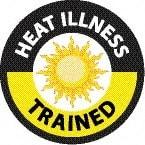 NMC - Heat Illness Trained, Hard Hat Label - Round, White & Yellow on Black, 0.004" Thick, Indoor or Outdoor, Adhesive Backed, For Accident Prevention - Americas Tooling