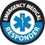 NMC - Emergency Medical Responder, Hard Hat Label - Round, Black & Blue on White, 0.004" Thick, Indoor or Outdoor, Adhesive Backed, For Accident Prevention - Americas Tooling