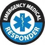 NMC - Emergency Medical Responder, Hard Hat Label - Round, Black & Blue on White, 0.004" Thick, Indoor or Outdoor, Adhesive Backed, For Accident Prevention - Americas Tooling