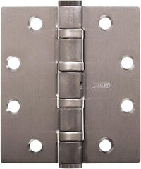 Stanley - 5" Long x 5" Wide Carbon Alloy Steel Full Mortise Hinge - Satin Chrome Plated Finish, 5 Knuckles, 8 Holes - Americas Tooling