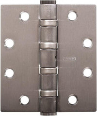 Stanley - 4-1/2" Long x 4" Wide Carbon Alloy Steel Full Mortise Hinge - Satin Chrome Plated Finish, 5 Knuckles, 8 Holes - Americas Tooling