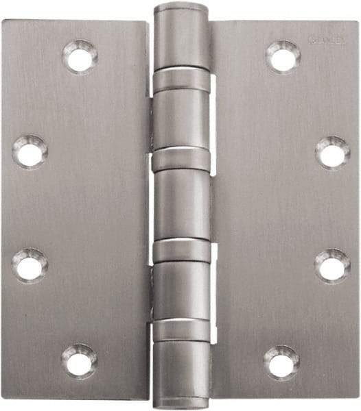 Stanley - 5" Long x 5" Wide Carbon Alloy Steel Full Mortise Hinge - Satin Chrome Plated Finish, 5 Knuckles, 8 Holes - Americas Tooling