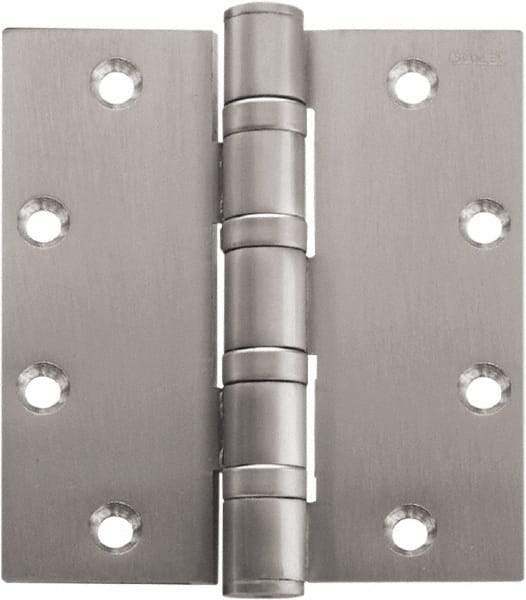 Stanley - 5" Long x 5" Wide Carbon Alloy Steel Full Mortise Hinge - Bright Brass Plated Finish, 5 Knuckles, 8 Holes - Americas Tooling