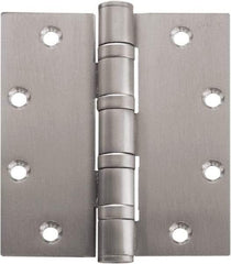 Stanley - 5" Long x 4-1/2" Wide Carbon Alloy Steel Full Mortise Hinge - Bright Brass Plated Finish, 5 Knuckles, 8 Holes - Americas Tooling