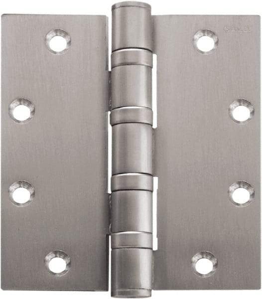 Stanley - 4-1/2" Long x 4-1/2" Wide Carbon Alloy Steel Full Mortise Hinge - Bright Brass Plated Finish, 5 Knuckles, 8 Holes - Americas Tooling