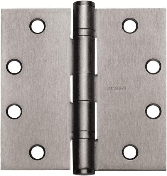 Stanley - 4-1/2" Long x 4" Wide Carbon Alloy Steel Full Mortise Hinge - Satin Chrome Plated Finish, 5 Knuckles, 8 Holes - Americas Tooling