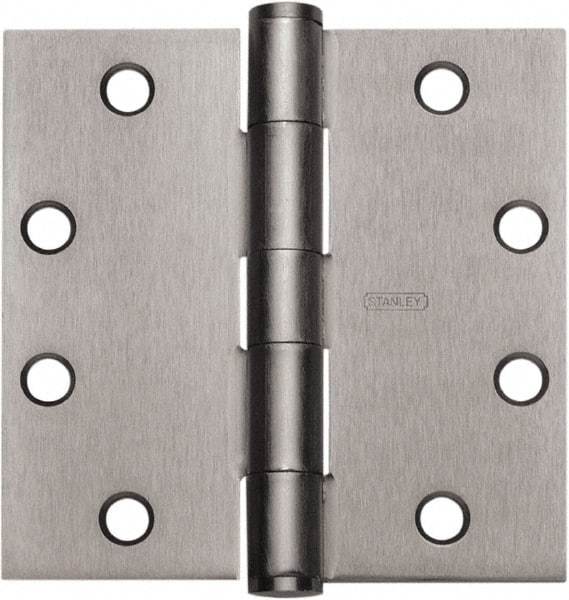 Stanley - 5" Long x 4-1/2" Wide 304 Stainless Steel Full Mortise Hinge - Satin Stainless Steel Finish, 5 Knuckles, 8 Holes - Americas Tooling