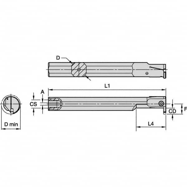 Kennametal - 5/8" Min Bore Diam, 125mm OAL, 1/2" Shank Diam, A-EVE Indexable Boring Bar - 1" Max Bore Depth, EG0200M02P02 Insert - Americas Tooling