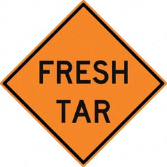 NMC - "Fresh Tar", 30" Wide x 30" High, Aluminum Construction Roadway Signs - 0.08" Thick, Black on Orange, High Intensity Reflectivity, Diamond, Post Mount - Americas Tooling