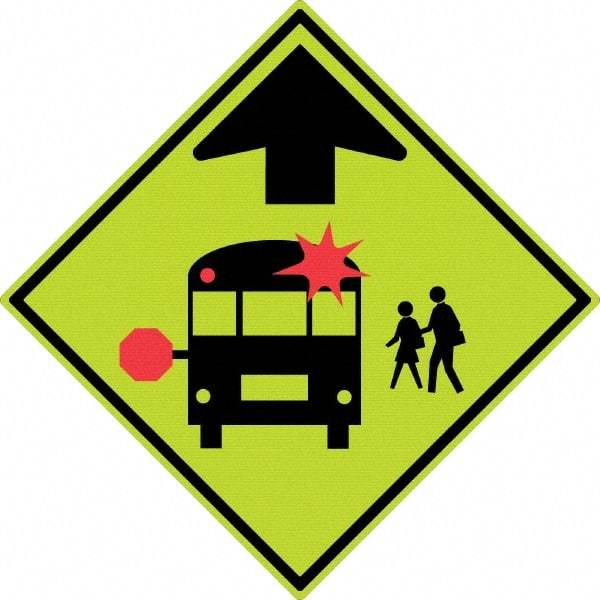 NMC - "School Bus", 30" Wide x 30" High, Aluminum Warning & Safety Reminder Signs - 0.08" Thick, Red & Black on Yellow, Diamond Grade Reflectivity, Diamond, Post Mount - Americas Tooling